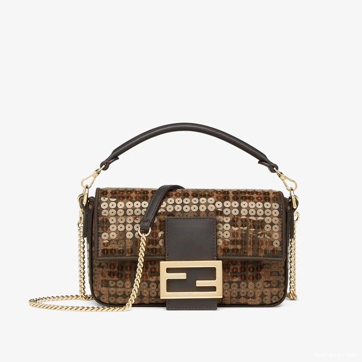 Cheap Fabric Mini FF Brown Baguette In with Bag Motif Sequins Fendi 0730